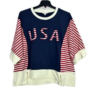 ODDI Los Angeles Women's Size 1X Red White & Blue USA Top Patriotic Pullover (D)